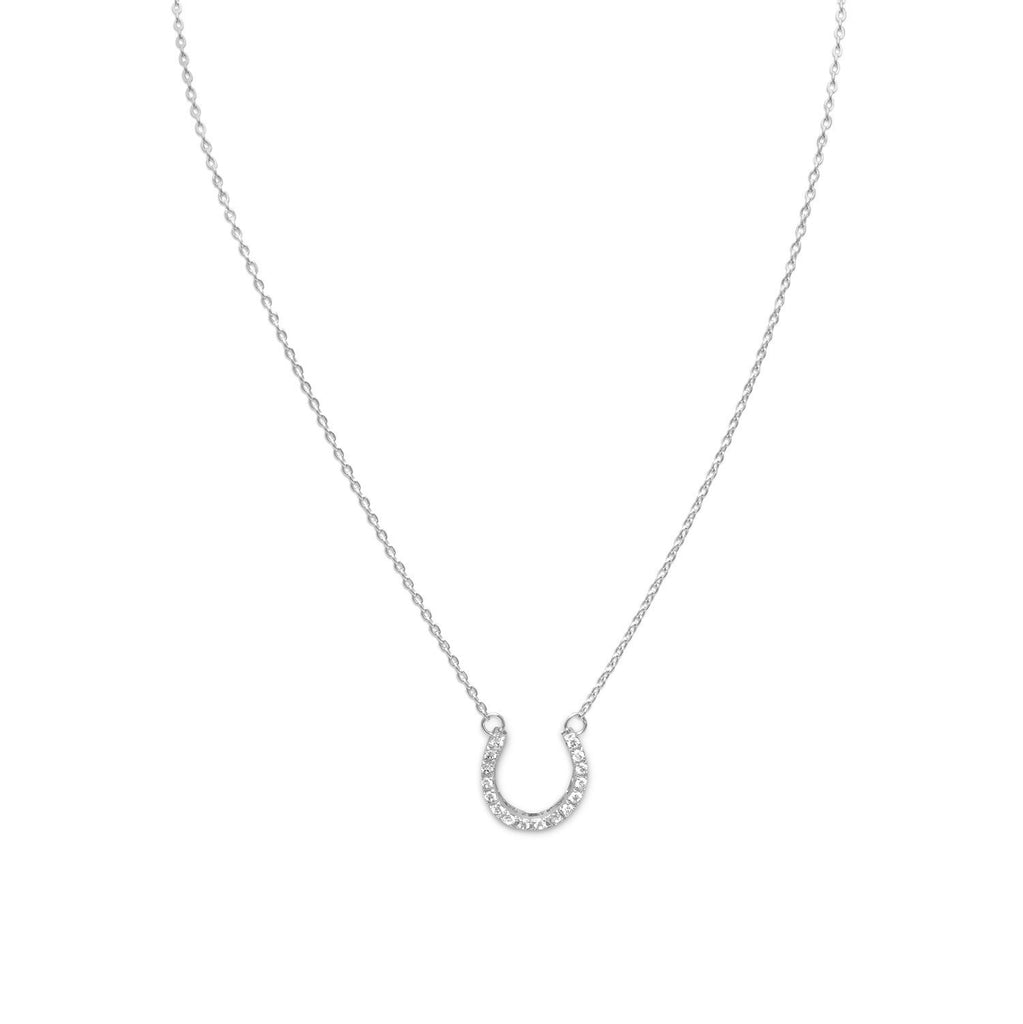 Horseshoe Good Luck CZ Cubic Zirconia Sterling Silver Necklace