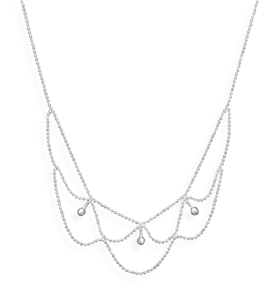 Lace Design Sterling Silver Bead Bib Necklace