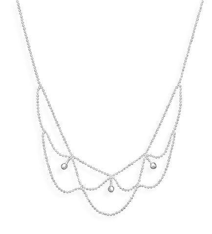 Lace Design Sterling Silver Bead Bib Necklace