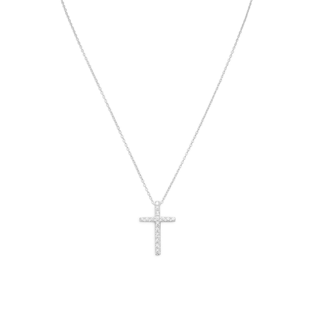 CZ Cross Sterling Silver Necklace Chain Included