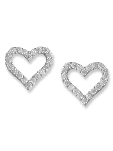 Heart Earrings Outline Design Sparkling Cubic Zirconia Rhodium-plated Silver