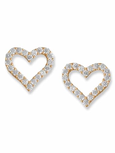 Heart Earrings Outline Design Sparkling Cubic Zirconia 14k Gold-plated Silver