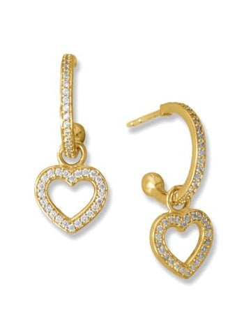Hoop Earrings with Heart Dangle 14k Gold-plated on Sterling Silver with Sparkling Cubic Zirconia