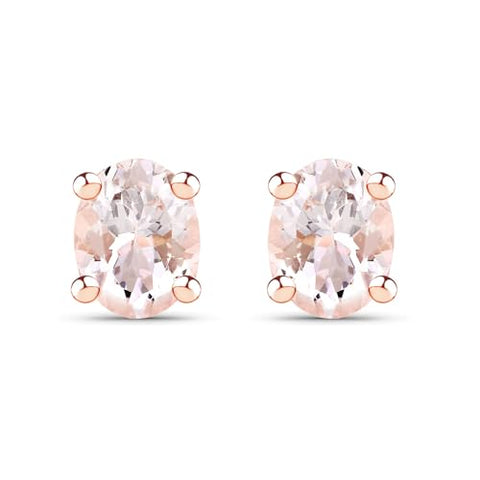 Pink Morganite Stud Earrings Oval 0.68 CTW 14k Rose Gold-plated Silver