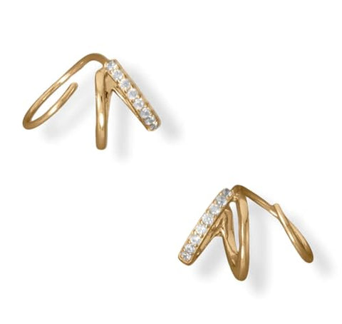Hoop Cuff Earrings with Cubic Zirconia Double Pierce Illusion