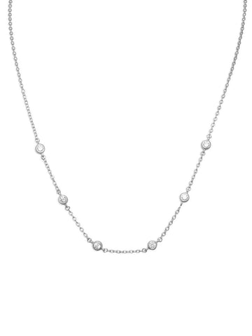 Bezel Set Cubic Zirconia with 6 Stones Necklace Rhodium over Sterling Silver