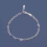 Flat Diamond-Shape Link Chain Bracelet Anklet, 9-inch