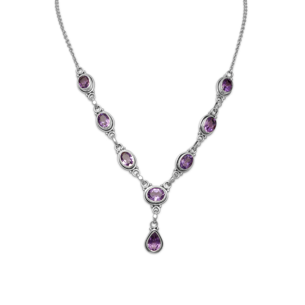 Amethyst Oval and Pear Shape Sterling Silver 8-stone Y-style Necklace