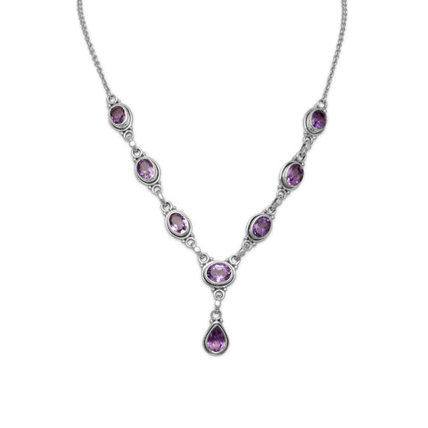 Amethyst Oval and Pear Shape Sterling Silver 8-stone Y-style Necklace