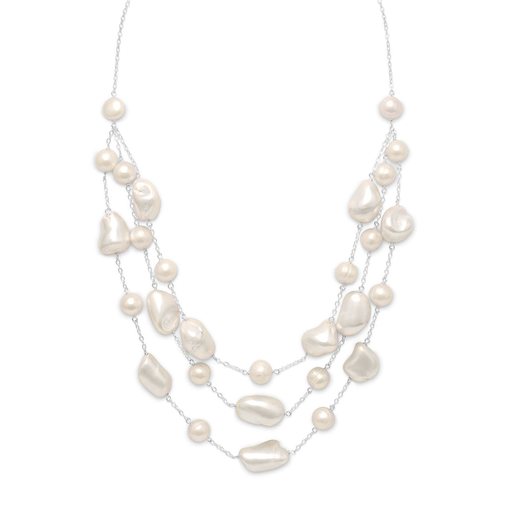 Cultured Freshwater Pearl Bib Necklace with Shell Sterling Silver, Adjustable