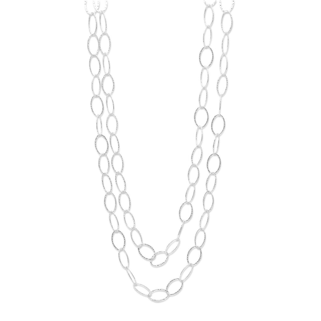 Extra Long Oval Link Necklace 60-inch Hammered Sterling Silver