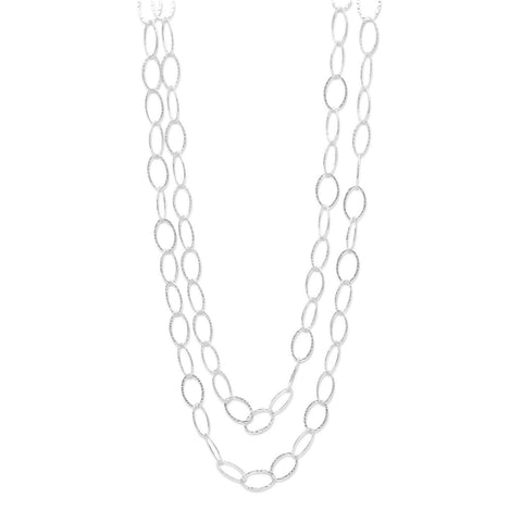 Extra Long Oval Link Necklace 60-inch Hammered Sterling Silver