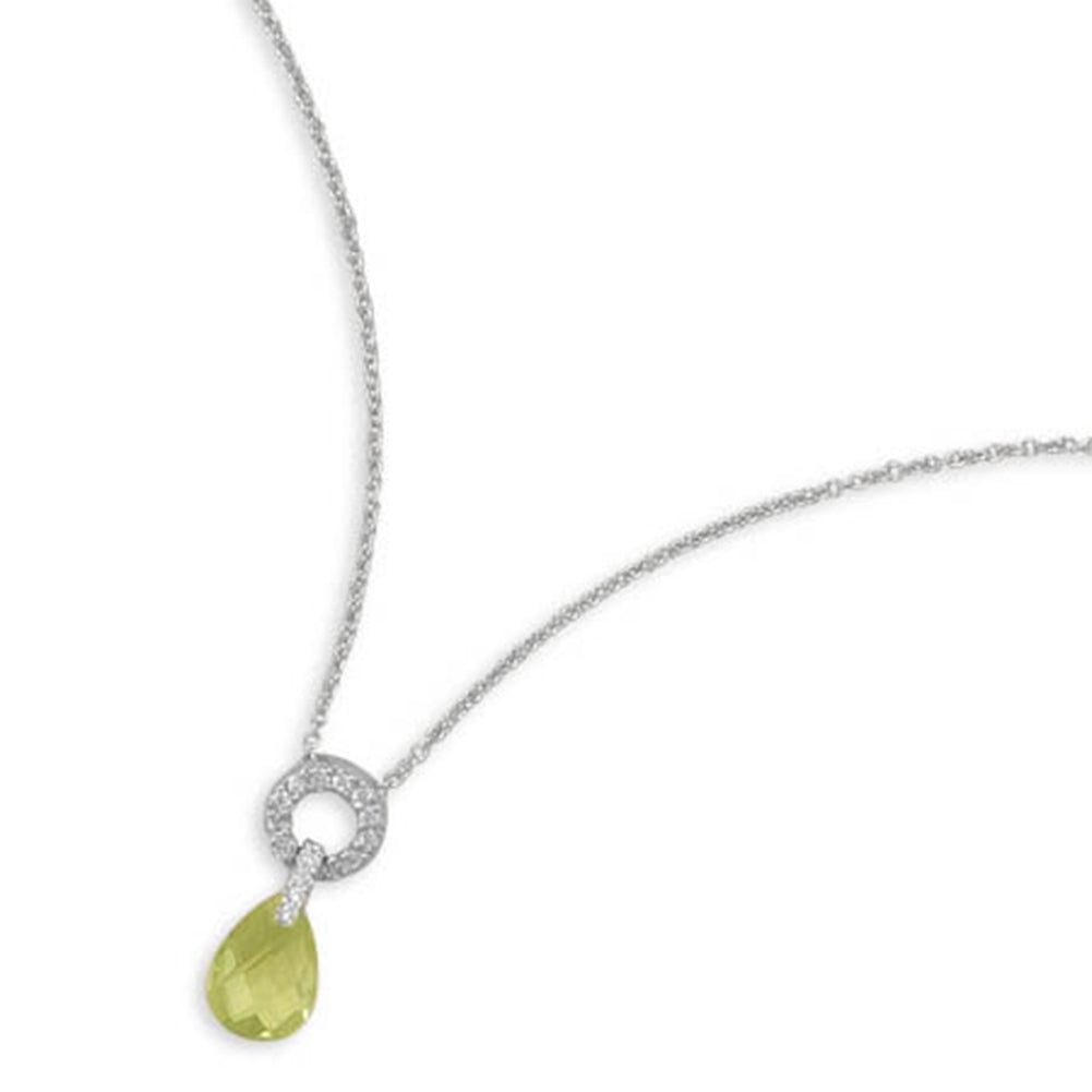 Green Cubic Zirconia Necklace with Pave Circle Sterling Silver