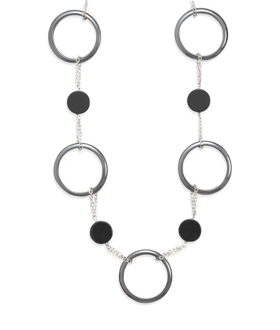 Hematite and Black Onyx Necklace Sterling Silver Adjustable Circles