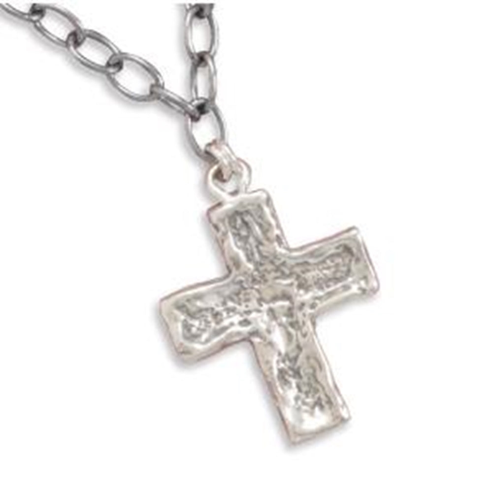 Cross Necklace Link Chain with Textured Cross Pendant - Chain Included