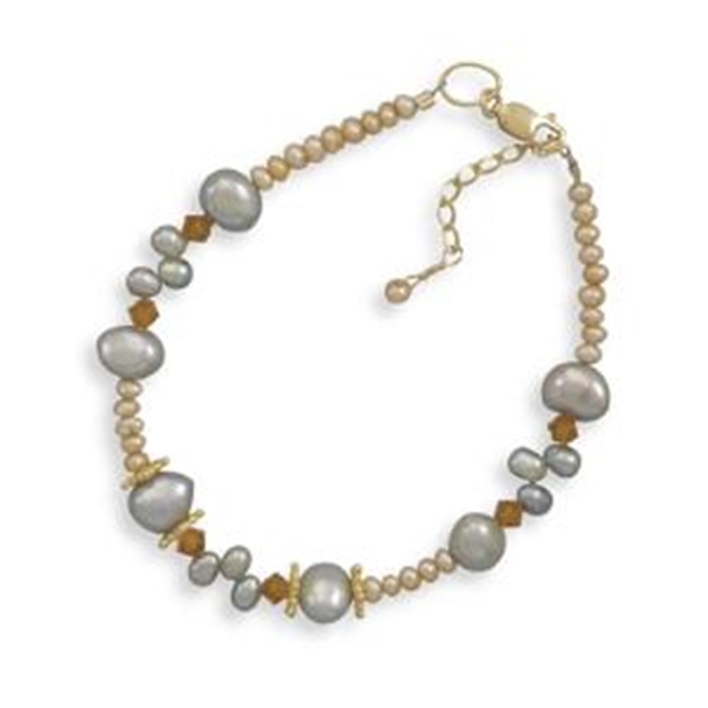 Gold-filled Dyed Cultured Freshwater Pearl and Crystal Bracelet Adjustable