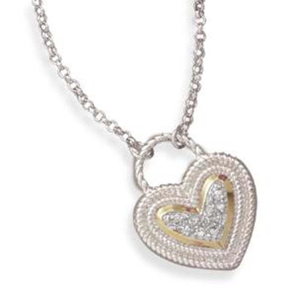 Heart Shape Lock Cubic Zirconia Sterling Silver Necklace