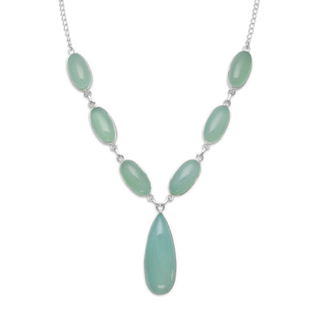 Sea Green Chalcedony Seven Stone Sterling Silver Necklace