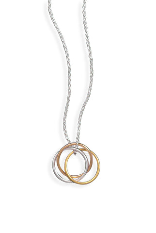 Tri-tone 3 Band Necklace Sterling Silver, Rose and Yellow Gold-plated