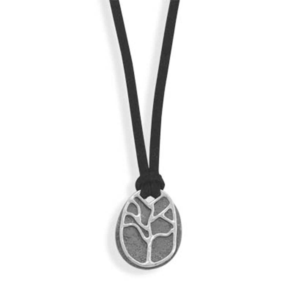 Two Part Tree Necklace Sterling Silver with Black Suede