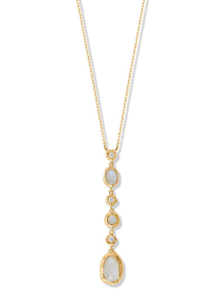 Rainbow Moonstone Necklace with Cubic Zirconia Adjustable Length 14k Gold-plated Silver