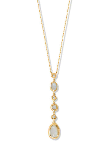 Rainbow Moonstone Necklace with Cubic Zirconia Adjustable Length 14k Gold-plated Silver