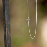 Side Set Cross Necklace Adjustable Length Sterling Silver