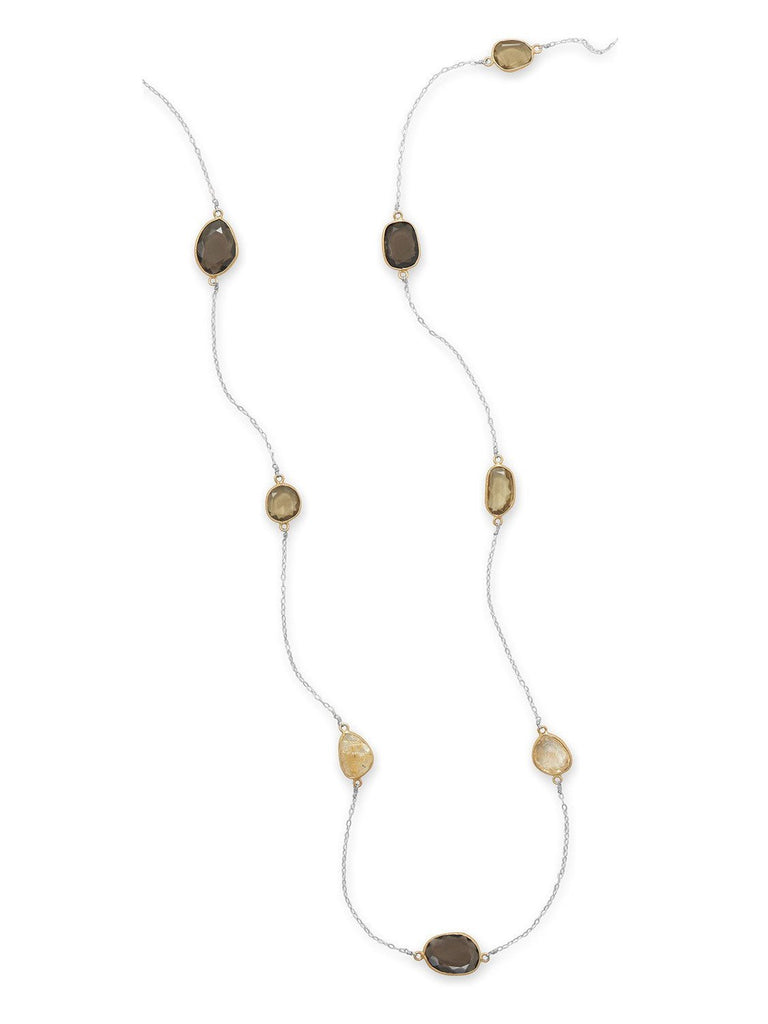 Golden, Rutilated, and Smoky Quartz Necklace Gold-plated Sterling Silver
