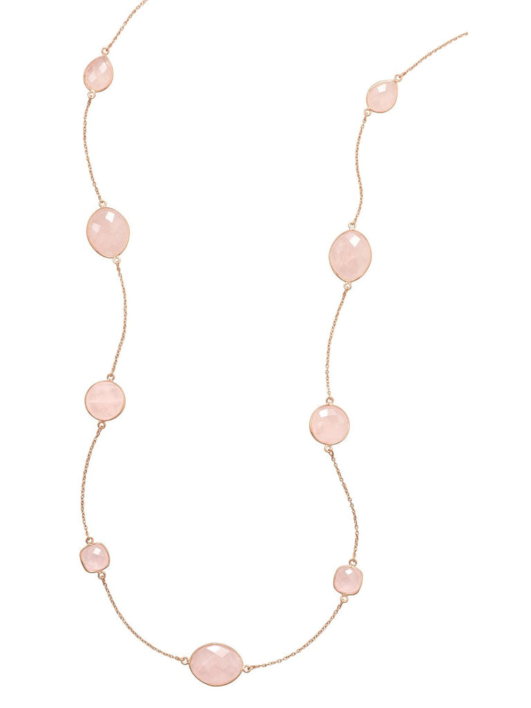 Pink Rose Quartz Necklace Rose Gold Over Sterling Silver Tin Cup Station 24-inch Length