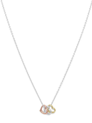 Open Hearts Necklace Three Tone Yellow and Rose Gold-plated Sterling Silver Adjustable Length