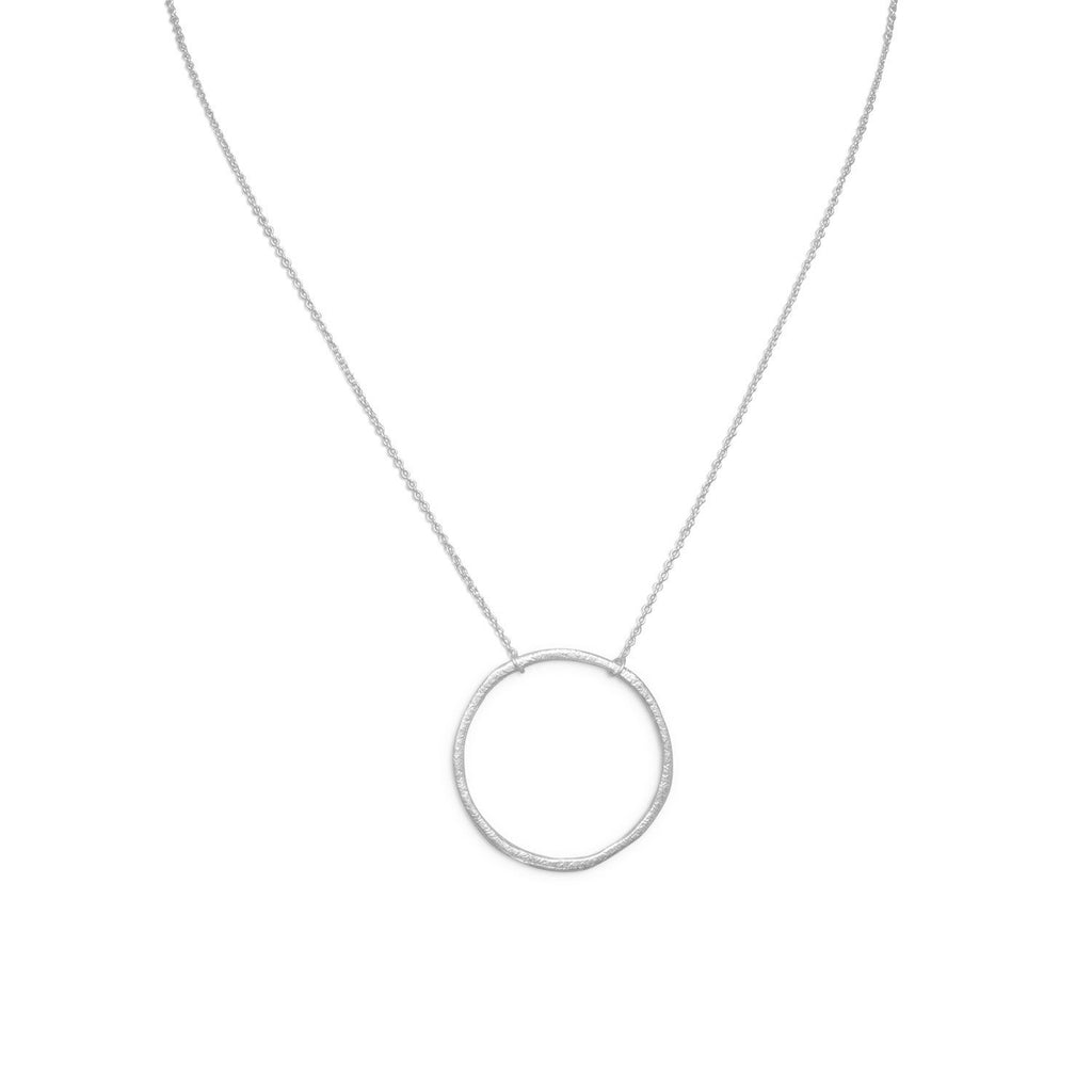 Circle Pendant Necklace Hammered Texture Sterling Silver