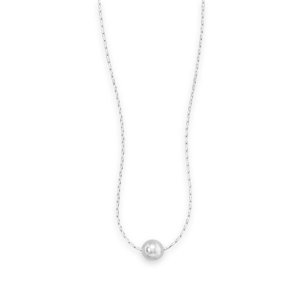 Single Polished Bead Necklace with Cardano Chain Rhodium on Sterling Silver - Nontarnish