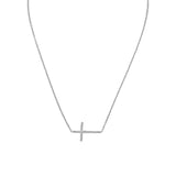 Side Set Cross Necklace Rhodium Plated Sterling Silver Nontarnish Adjustable Length