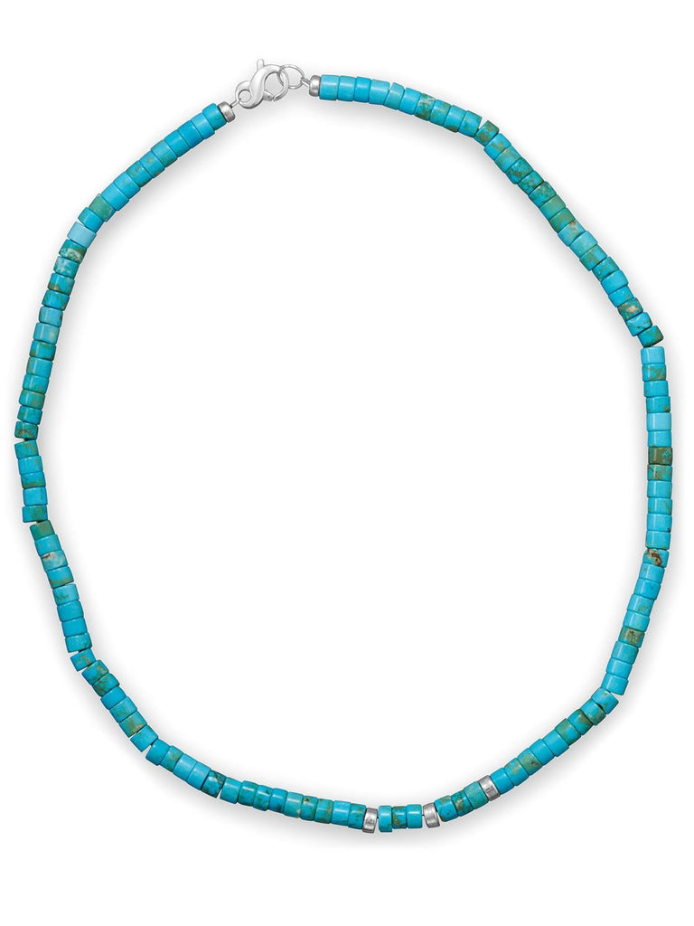 Teens Mens Reconstituted Turquoise Necklace Heshi Bead Sterling Silver 21-inch Length