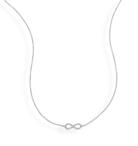 Infinity Necklace with Cubic Zirconia Adjustable Length Rhodium on Sterling Silver - Nontarnish