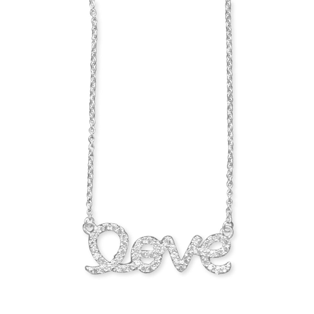 Love Necklace with Pave Cubic Zirconia Sterling Silver