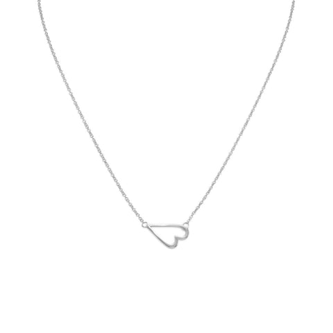 Sideways Heart Necklace Rhodium on Sterling Silver - Nontarnish