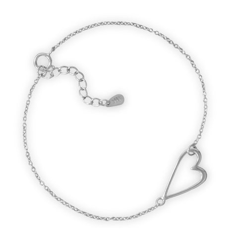 Side Set Wild Heart Bracelet Rhodium on Sterling Silver - Nontarnish, Adjustable Length