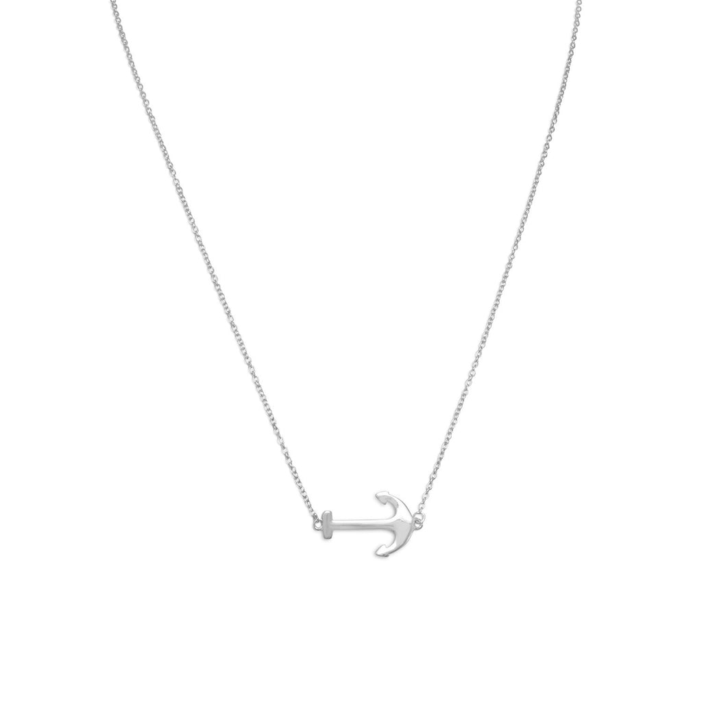 Anchor Necklace Nautical Rhodium on Sterling Silver Adjustable Length - Nontarnish