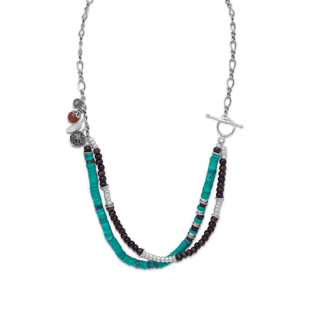 Reconstituted Turquoise Necklace Labradorite, Carnelian, Quartz Sterling Silver