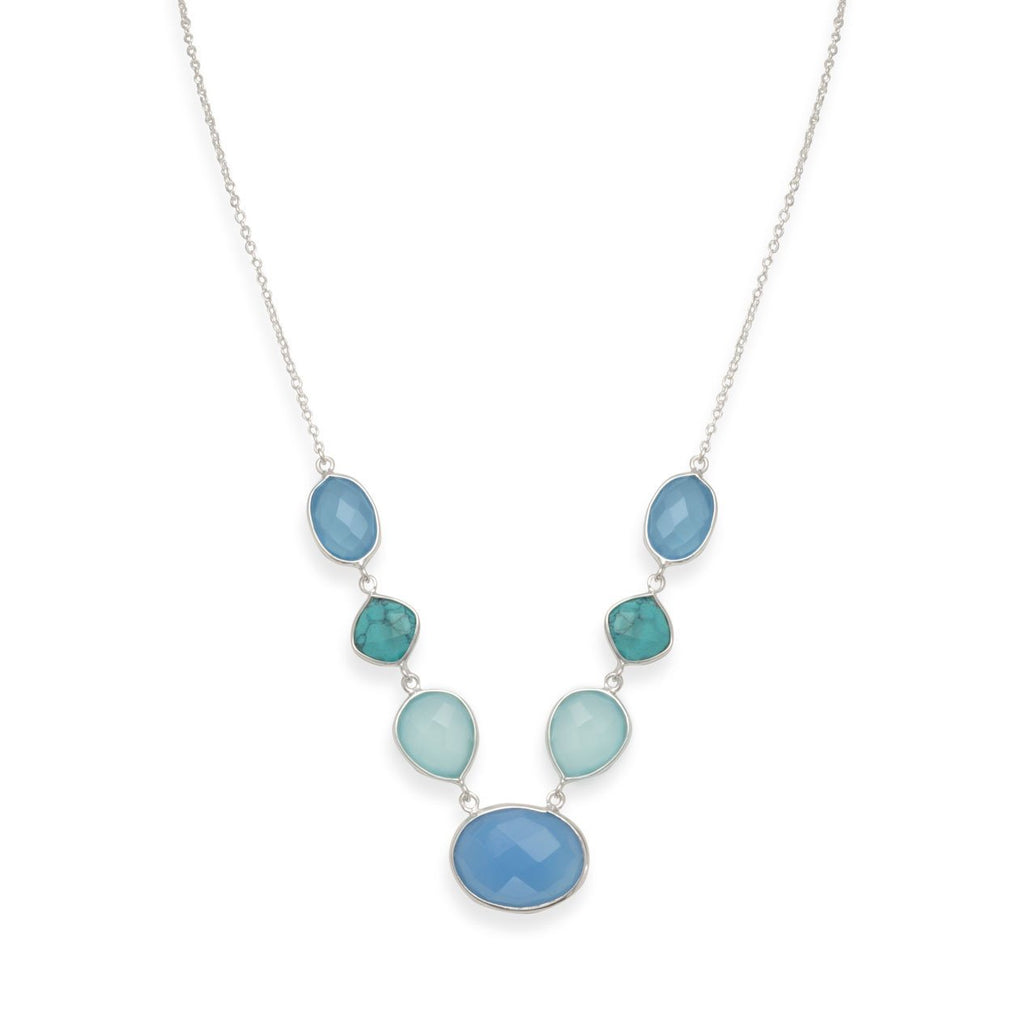 Sterling Silver Stabilized Turquoise and Chalcedony Oceans Necklace