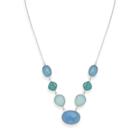 Sterling Silver Stabilized Turquoise and Chalcedony Oceans Necklace