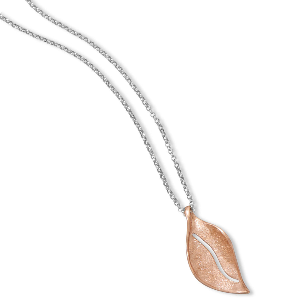 Rose Gold-plated Leaf Necklace Rhodium-plated Sterling Silver, Made in Italy