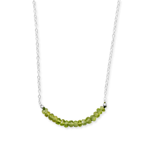 Peridot Bead Bar Necklace Sterling Silver