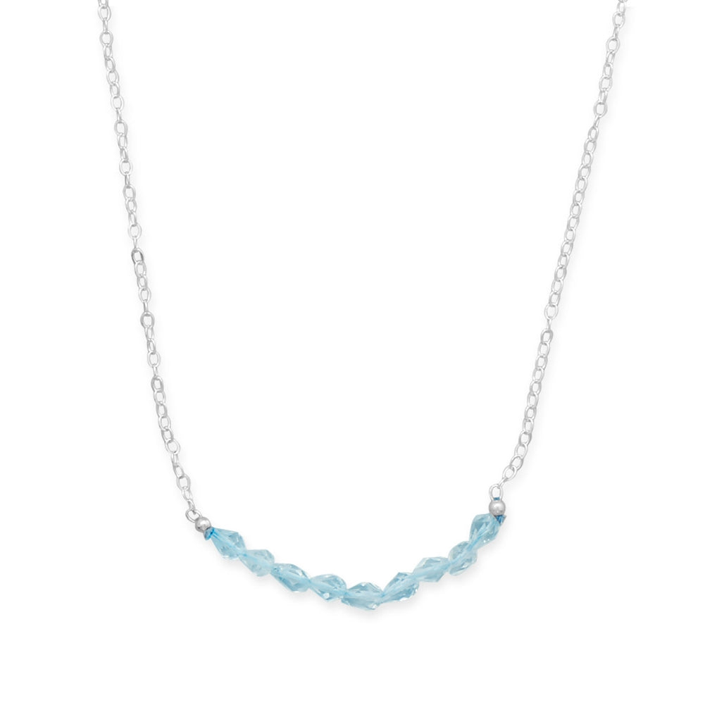Sterling Silver with Blue Topaz Bead Bar Necklace - Adjustable Length