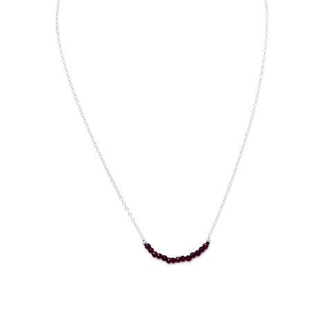 Sterling Silver with Garnet Bead Bar Necklace - Adjustable Length