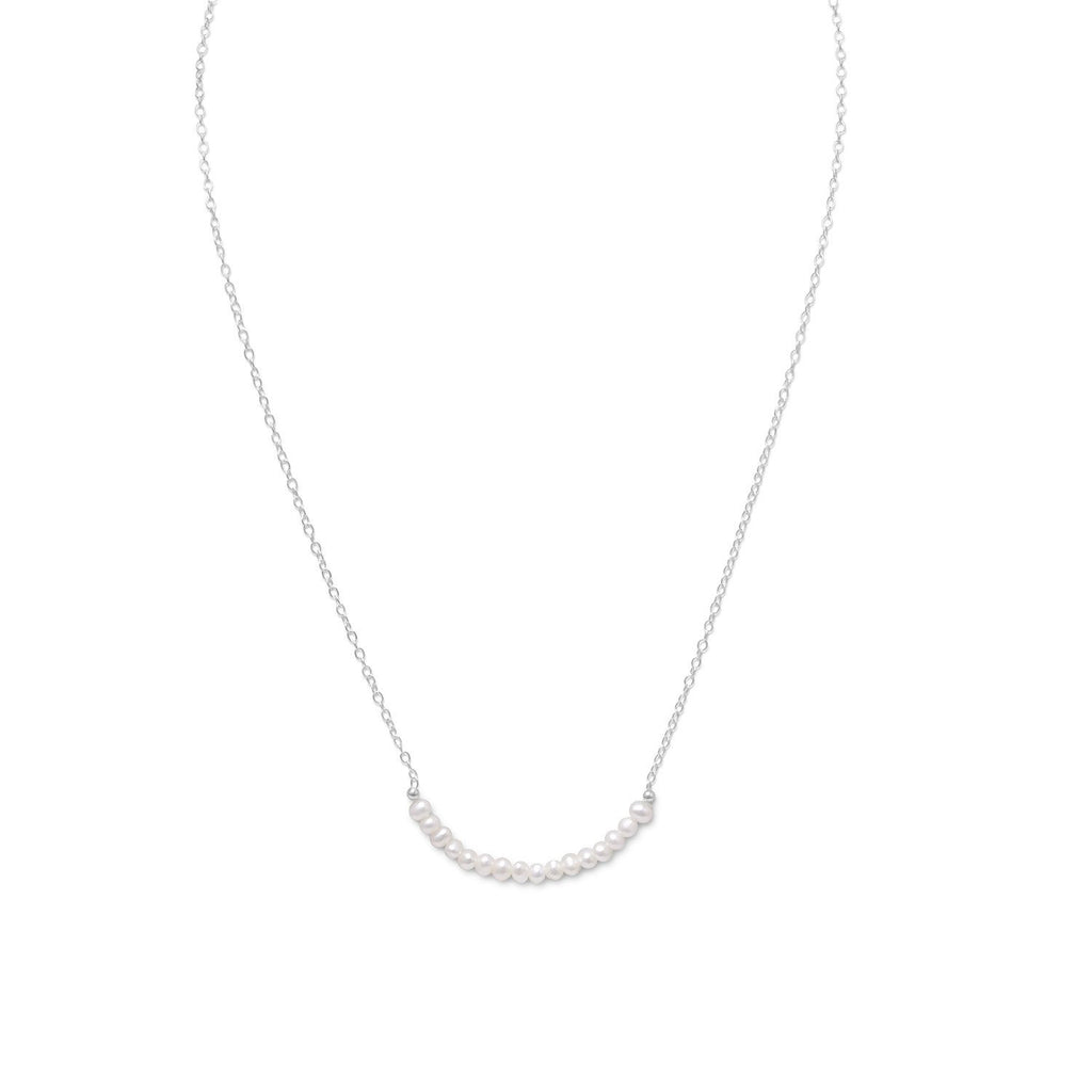 Sterling Silver with Cultured Freshwater Pearl Bar Necklace - Adjustable Length