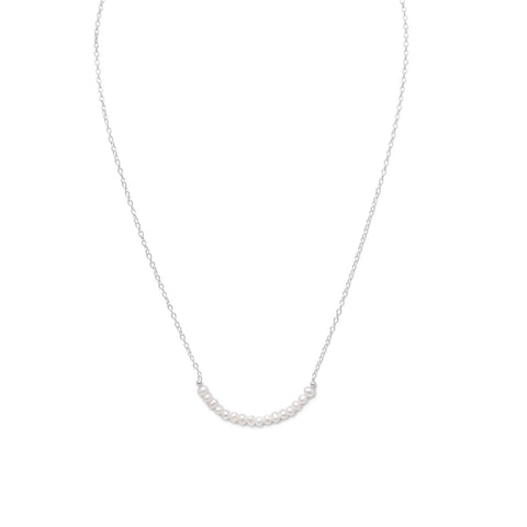 Sterling Silver with Cultured Freshwater Pearl Bar Necklace - Adjustable Length