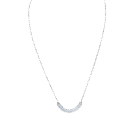 Sterling Silver with Aquamarine Bead Bar Necklace - Adjustable Length