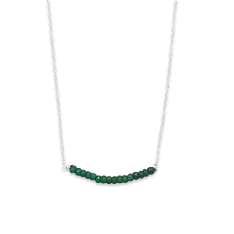 Dark Green Dyed Beryl Bead Bar Necklace Sterling Silver